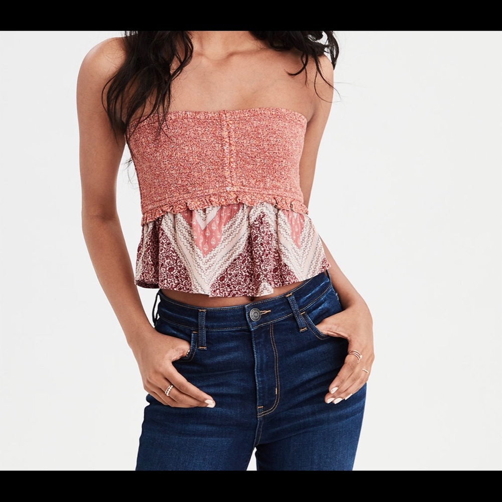 AE smocked peplum hem tube top
